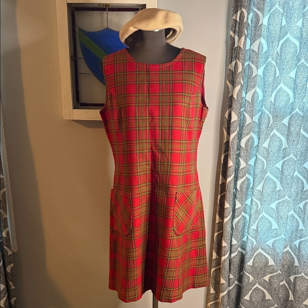 Highland Queen Vintage Red Plaid Wool Sleeveless Midi Dress SZ 14